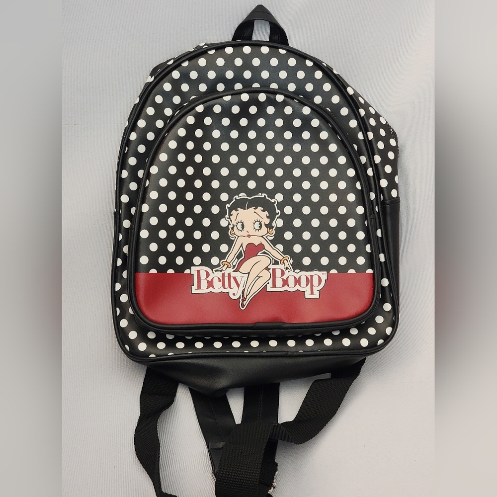 Betty Boop Black and White Polka Dot Backpack with Red Accent